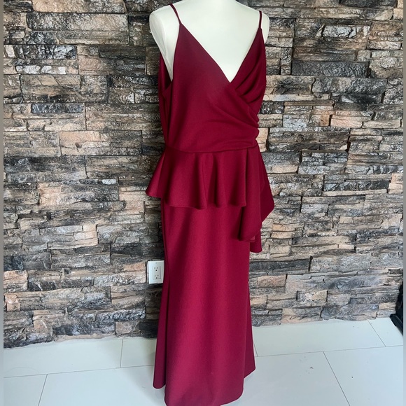 Lenovia Burgundy Maxi Dress with Peplum - Picture 5 of 15
